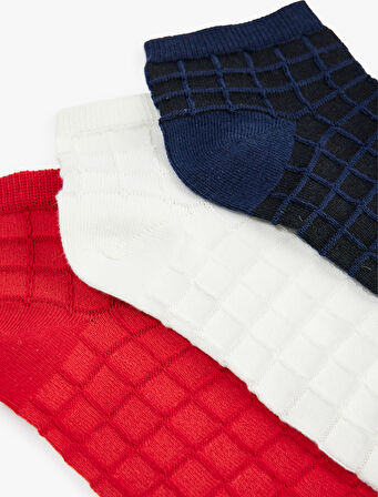 Pamuklu Kareli 3'lü Patik Çorap Seti