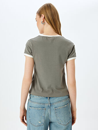 Slogan Baskılı Bisiklet Yaka Kısa Kollu Biyeli Slim Fit Tişört