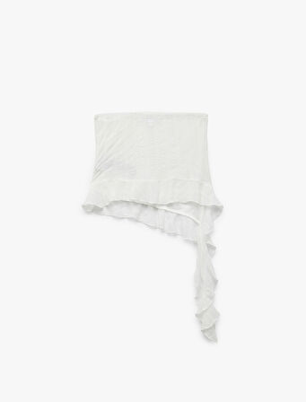 Fırfır Detaylı Asimetrik Dantelli Straplez Crop Bluz