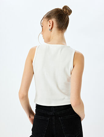 Baskılı Crop Slim Fit Bisiklet Yaka Kolsuz Atlet
