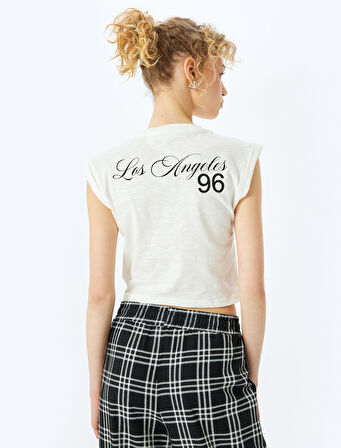 Bisiklet Yaka Kolsuz Crop Arkası Baskılı Üst