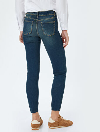 Yüksek Bel Skinny Fit Dar Paça Cepli Düğmeli Kot Pantolon - Skinny Fit Jean