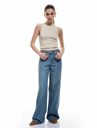 Pamuklu Bol Kesim Cepli Denim Pantolon - Loose Straight Fit Jean