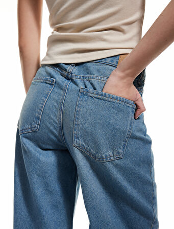 Pamuklu Bol Kesim Cepli Denim Pantolon - Loose Straight Fit Jean