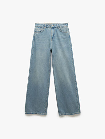Pamuklu Bol Kesim Cepli Denim Pantolon - Loose Straight Fit Jean