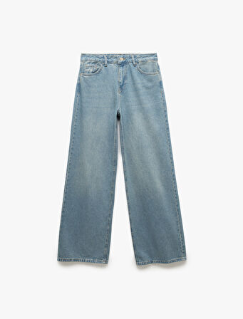 Pamuklu Bol Kesim Cepli Denim Pantolon - Loose Straight Fit Jean