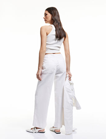 Yüksek Bel Rahat Kalıp Cepli Kısa Denim Pantolon  -  Culotte Jeans