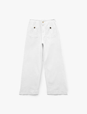Yüksek Bel Rahat Kalıp Cepli Kısa Denim Pantolon  -  Culotte Jeans