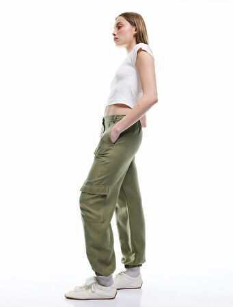 Kargo Cepli Düğmeli Lastikli Paça Jogger Pantolon