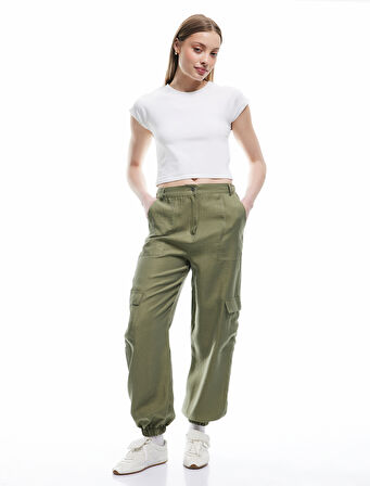 Kargo Cepli Düğmeli Lastikli Paça Jogger Pantolon