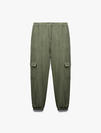 Kargo Cepli Düğmeli Lastikli Paça Jogger Pantolon