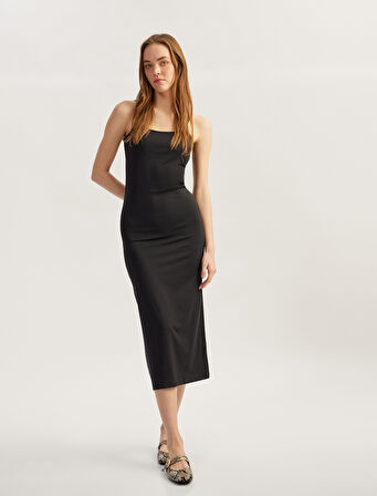 Slim Fit İnce Askılı Uzun Elbise
