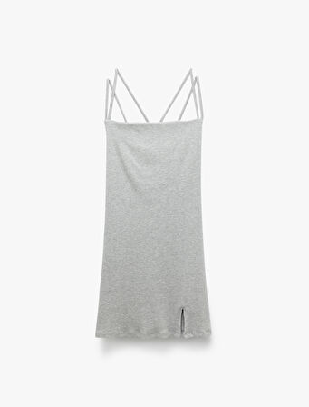Yırtmaç Detaylı İnce Askılı Viskon Karışımlı Bodycon Mini Elbise