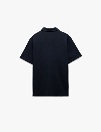 Kısa Kollu Waffle Dokulu Regular Fit Basic Yarım Fermuarlı Tişört