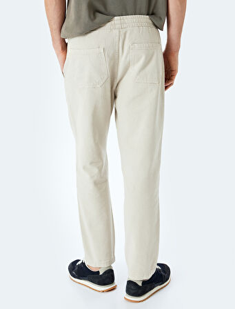 Pamuklu Chino Cepli Dikiş Detaylı Straight Fit Beli Bağcıklı Pantolon