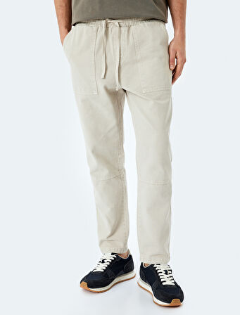 Pamuklu Chino Cepli Dikiş Detaylı Straight Fit Beli Bağcıklı Pantolon
