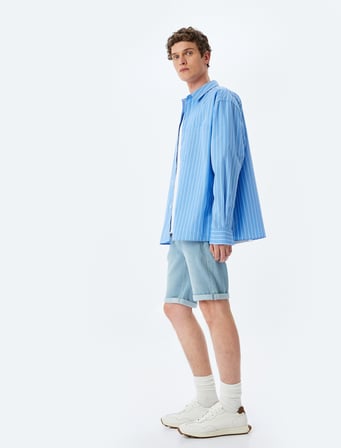Bermuda Pamuklu Cep Detaylı Slim Fit Kot Şort