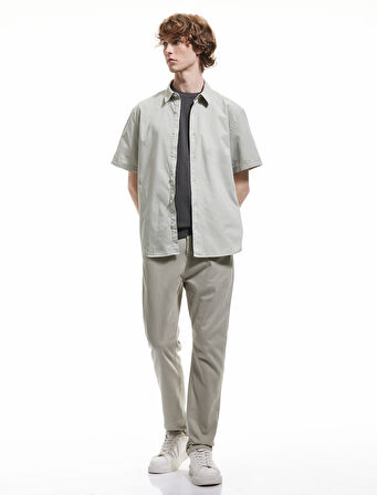 Klasik Yaka Pamuklu Düğmeli Kıvırmalı Kısa Kollu Gömlek