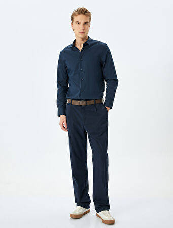 Yarım İtalyan Yaka Pamuklu Uzun Kollu Slim Fit Gömlek