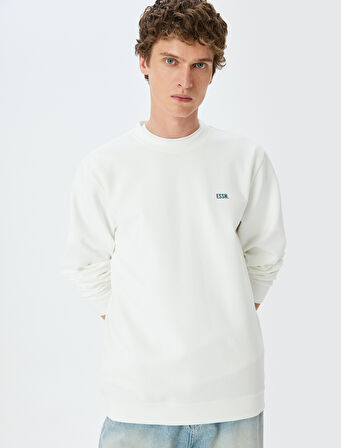 Bisiklet Yaka Basic Pamuk Karışımlı Minimal Baskılı Sweatshirt