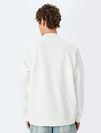 Bisiklet Yaka Basic Pamuk Karışımlı Minimal Baskılı Sweatshirt