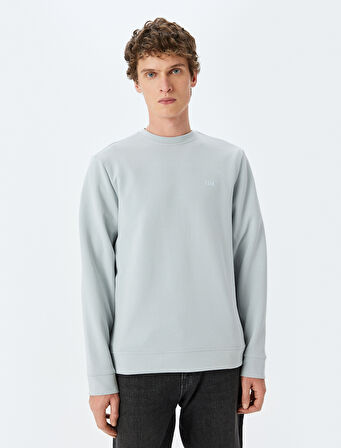 Bisiklet Yaka Basic Pamuk Karışımlı Minimal Baskılı Sweatshirt