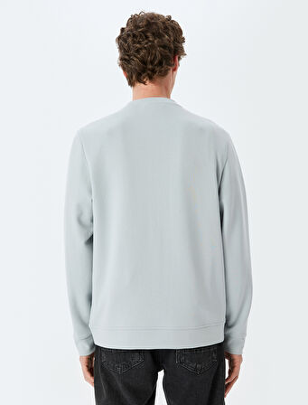 Bisiklet Yaka Basic Pamuk Karışımlı Minimal Baskılı Sweatshirt