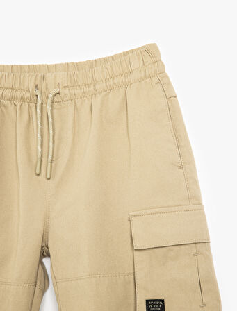 Kargo Cepli Pamuklu Beli Bağcıklı Bermuda Şort