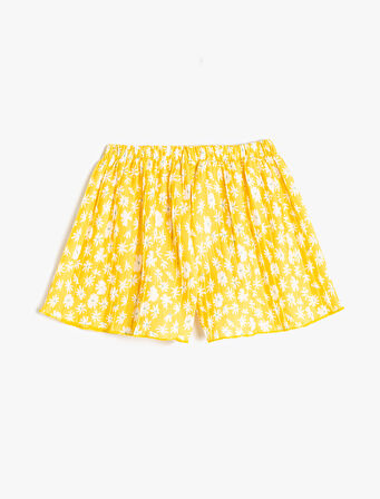 Beli Lastikli Çiçek Desenli Pileli Şort