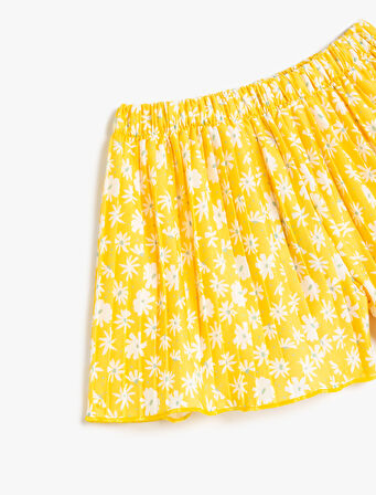 Beli Lastikli Çiçek Desenli Pileli Şort