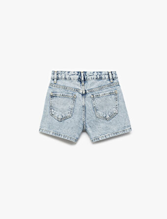 Taş Detaylı Cepli Pamuklu Denim Şort