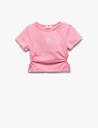 Pencere Detaylı Bisiklet Yaka Kısa Kollu Pamuklu Crop Bluz