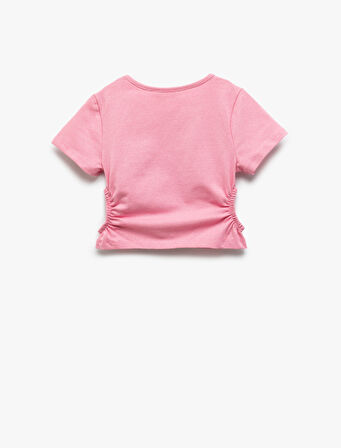 Pencere Detaylı Bisiklet Yaka Kısa Kollu Pamuklu Crop Bluz