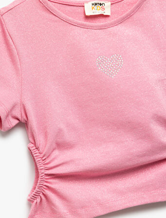 Pencere Detaylı Bisiklet Yaka Kısa Kollu Pamuklu Crop Bluz