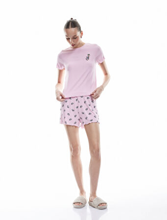 Viskon Bisiklet Yaka Koala Baskılı Şortlu Pijama Takımı