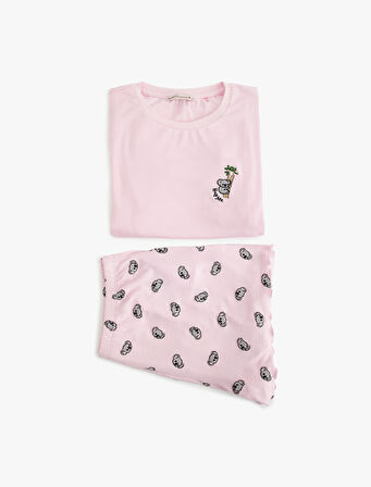 Viskon Bisiklet Yaka Koala Baskılı Şortlu Pijama Takımı