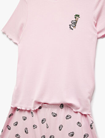 Viskon Bisiklet Yaka Koala Baskılı Şortlu Pijama Takımı