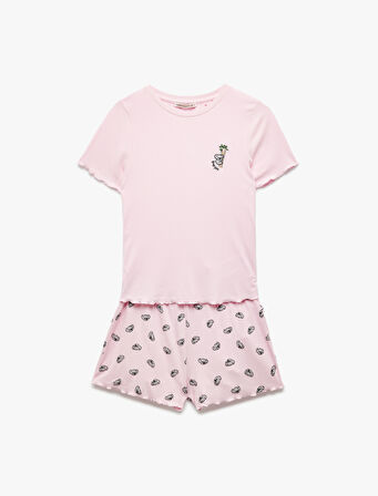 Viskon Bisiklet Yaka Koala Baskılı Şortlu Pijama Takımı