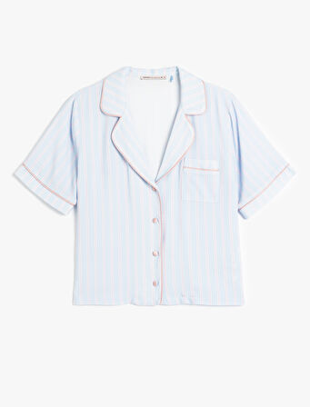 Viskon Kısa Kollu Düğmeli Gömlek Yaka Pijama Üstü