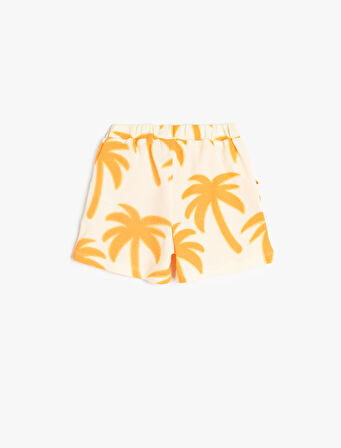 Palmiyeli Baskılı Beli Bağlamalı Pamuklu Şort
