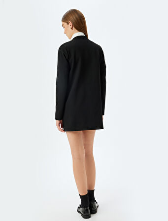 Uzun Kollu Gömlek Yaka Gold Düğme Detaylı Mini Elbise