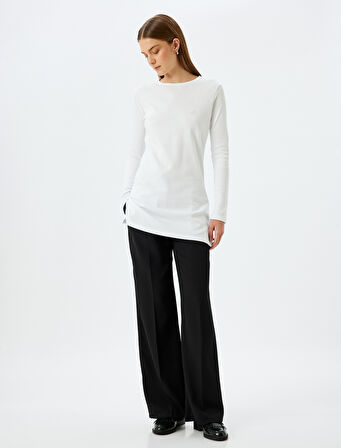 Uzun Kollu Tişört Nakış Detaylı Bisiklet Yaka Pamuklu