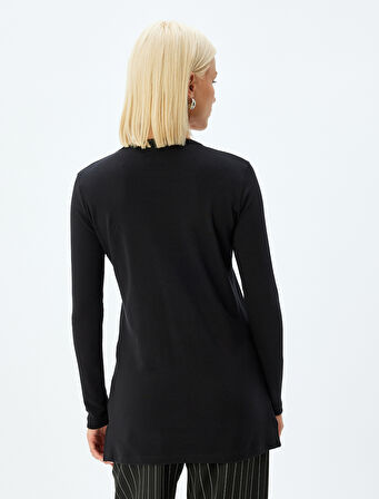 Uzun Kollu Tişört Nakış Detaylı Bisiklet Yaka Pamuklu