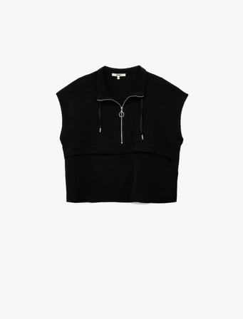 Aerobin Kumaş Yarım Fermuarlı Kolsuz Sweatshirt 