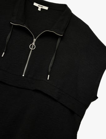 Aerobin Kumaş Yarım Fermuarlı Kolsuz Sweatshirt 