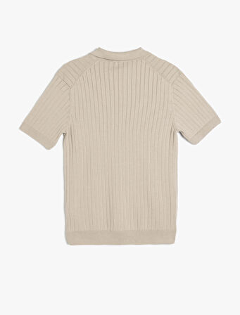 Polo Yaka Pamuklu Dokulu Kısa Kollu Triko Kazak