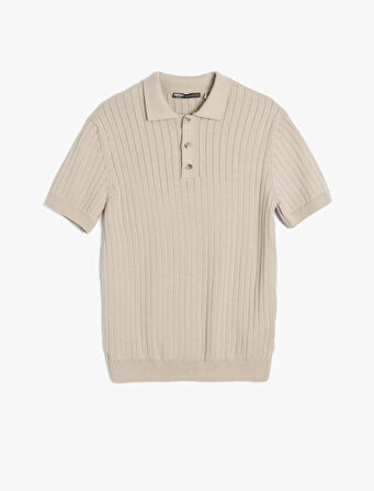 Polo Yaka Pamuklu Dokulu Kısa Kollu Triko Tişört