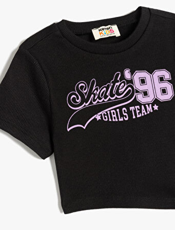 Slogan Baskılı Asimetrik Kesim Bisiklet Yaka Pamuklu Kısa Kollu Tişört