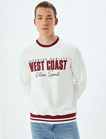 Slogan Baskılı Sweatshirt Bisiklet Yaka Şardonlu Pamuk Karışımlı