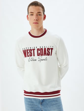 Slogan Baskılı Sweatshirt Bisiklet Yaka Şardonlu Pamuk Karışımlı
